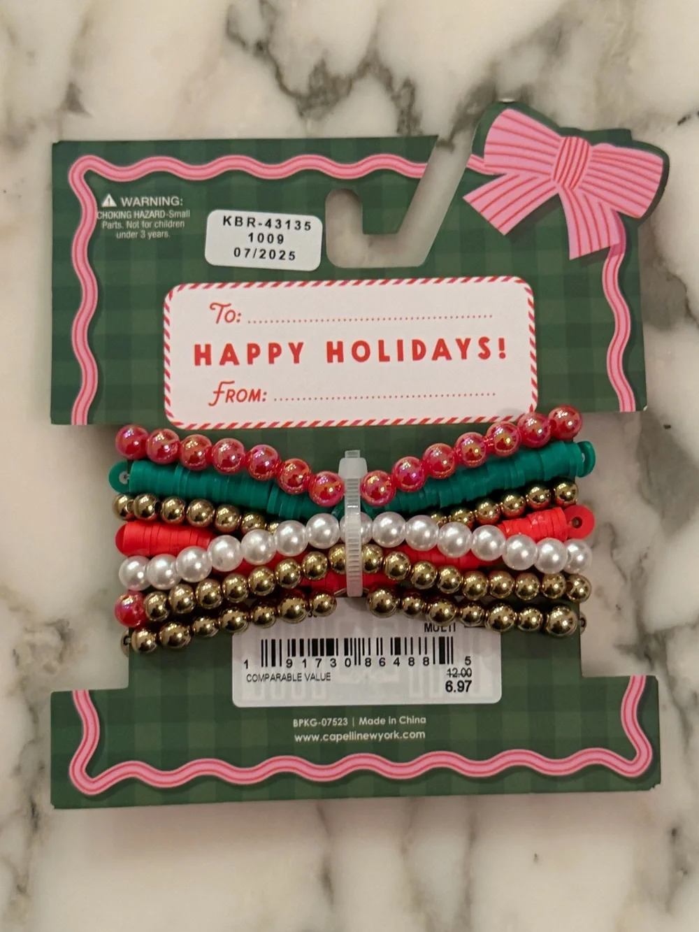 NWT Capelli New York Christmas Vibes 7pc Beaded Stretch Bracelet Set Holiday